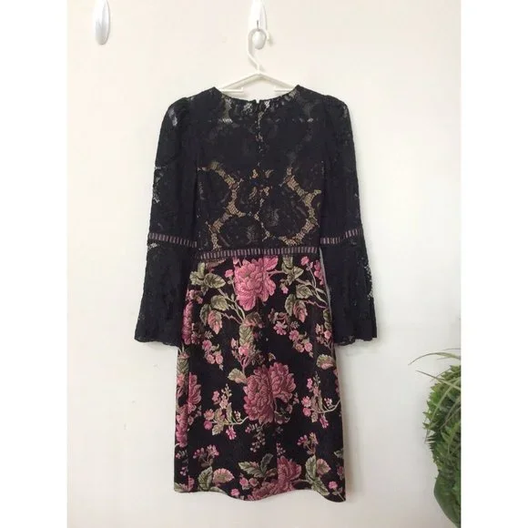 TADASHI SHOJI Black Floral Multicolor Lace Illusion Sheath Dress Sz 0 EUC! $408 - Picture 4 of 7